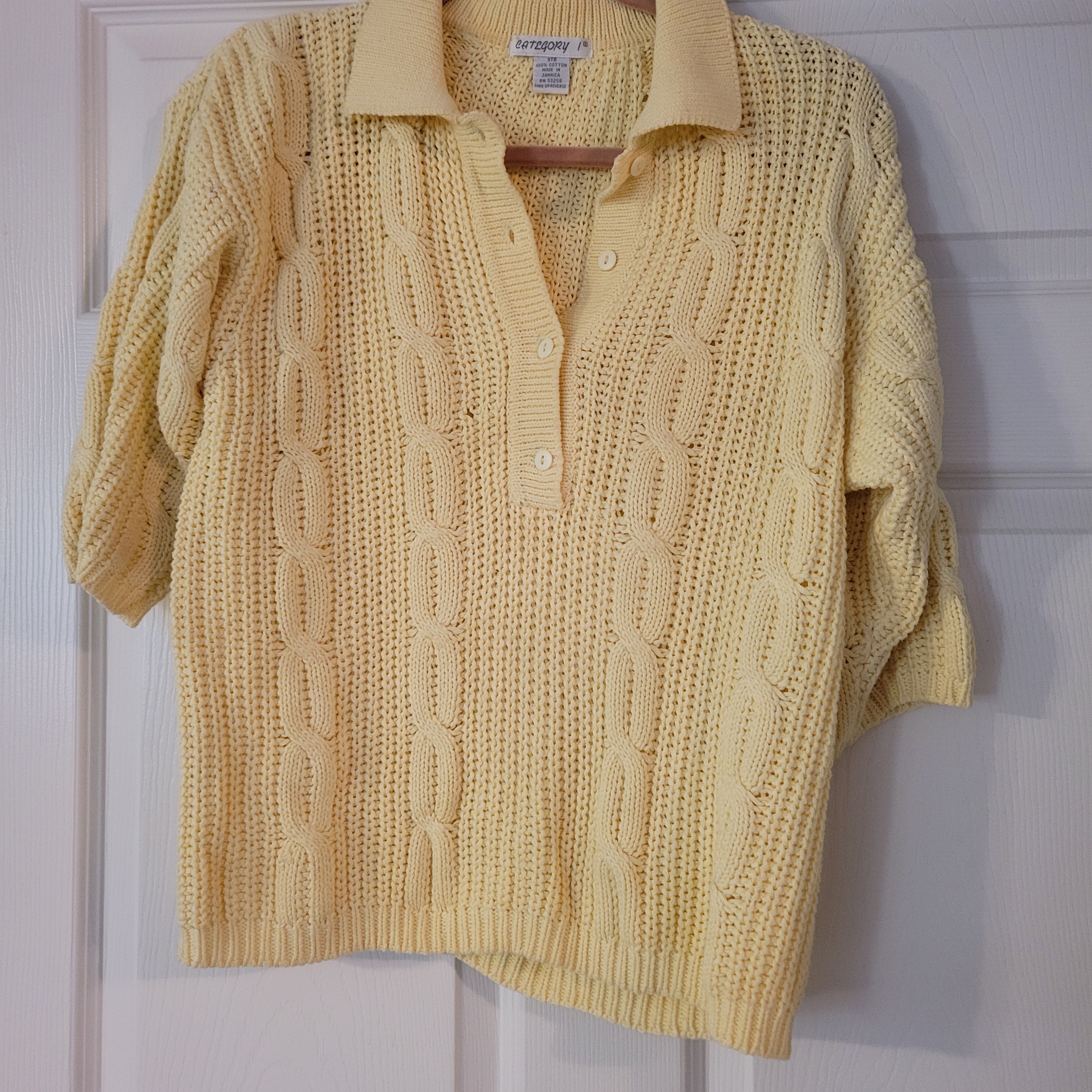 Category 1 Light Yellow VNeck Cable Knit Sweater